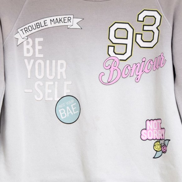 FOREVER 21 Gen Z Trendy Emoji Print Ombre Raw Edge Sweater | Size M - Picture 3 of 9